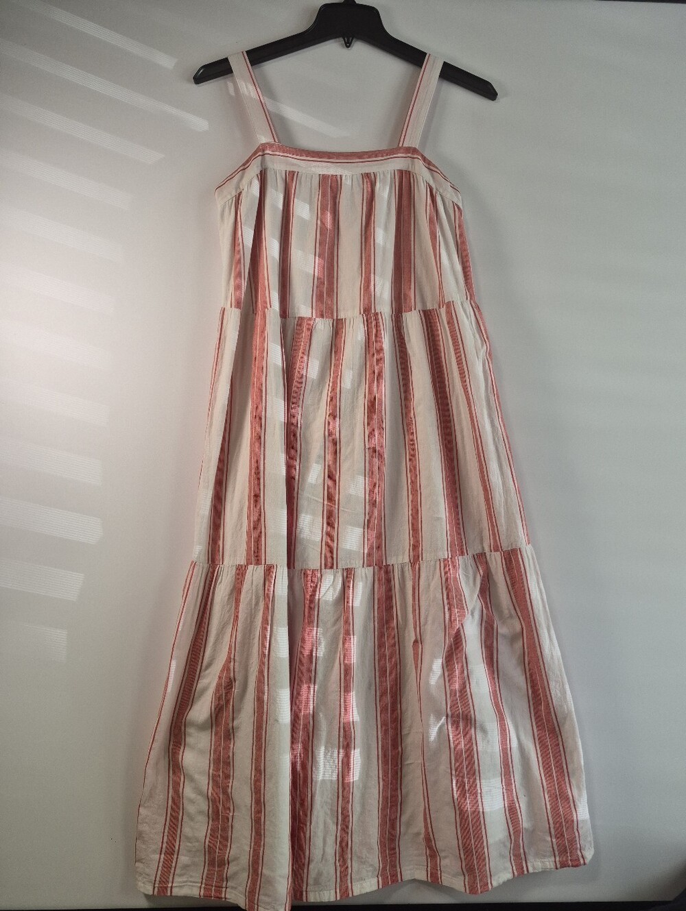 LOFT Women's Small Red and White Striped Tiered Maxi Dress Sleeveless Casual